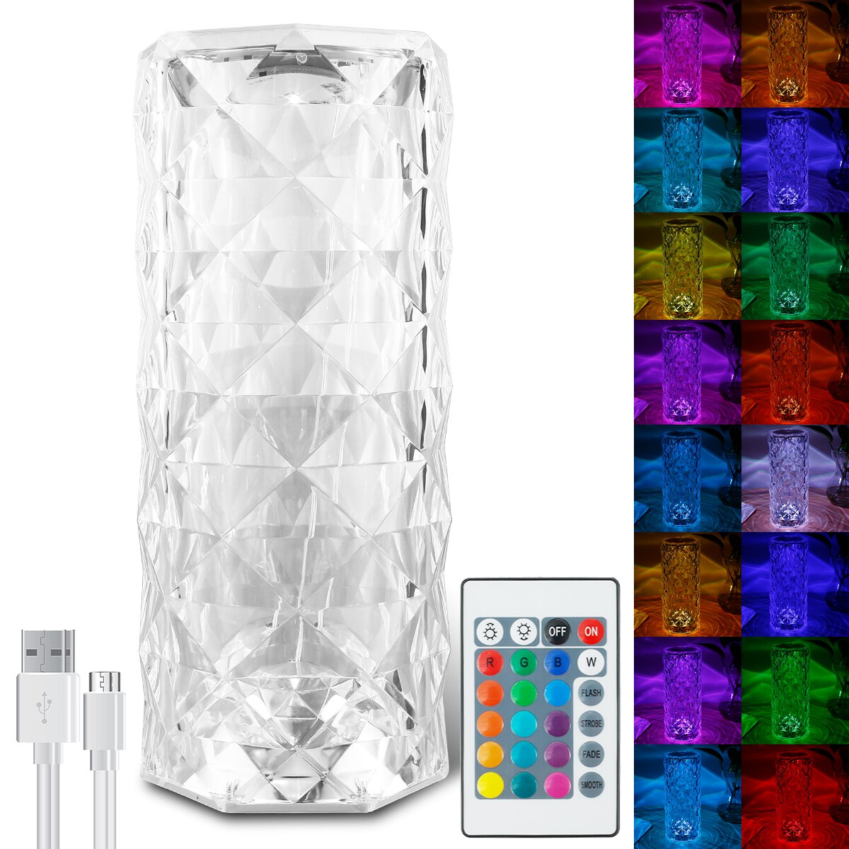 Kristallen Tafel Lamp Rose Licht Projector 16 Kleuren Verstelbare Romantische Diamant Sfeer Licht Usb Slaapkamer Touch Nachtlampje: Default Title