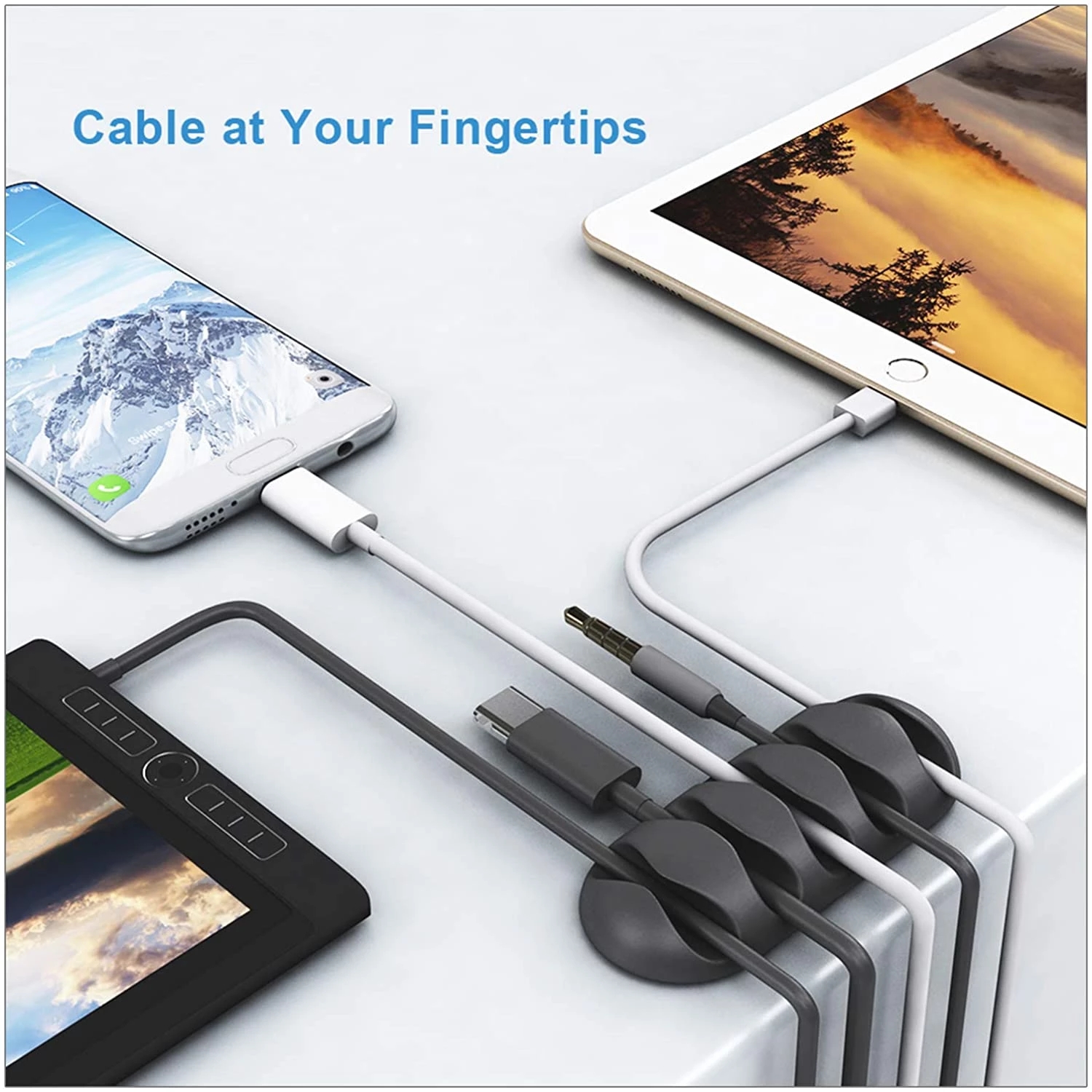 Organizador de cables USB de silicona, bobinador de cables de escritorio, Clips de gestión, soporte de cables para ratón, auriculares, organizador de cables de coche