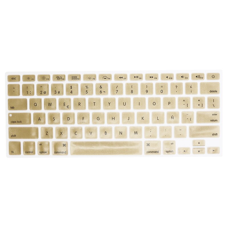 Osłona klawiatury naklejka silikonowa wersja amerykańska język hiszpański list Protector dla Macbook Air 13 Pro 13 15 17 Retina Film: Gold