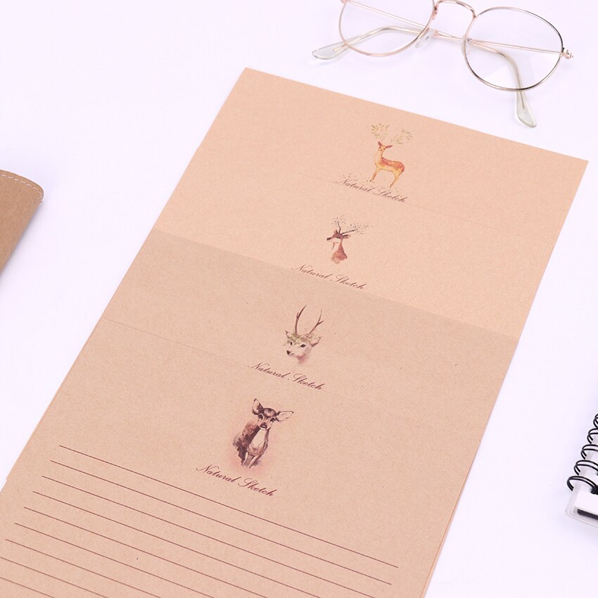 10 Sheets Small Deer Kraft Paper Letter Paper Vintage Style Letter Paper Cartoon Animals Writing Paper School Office Stationery