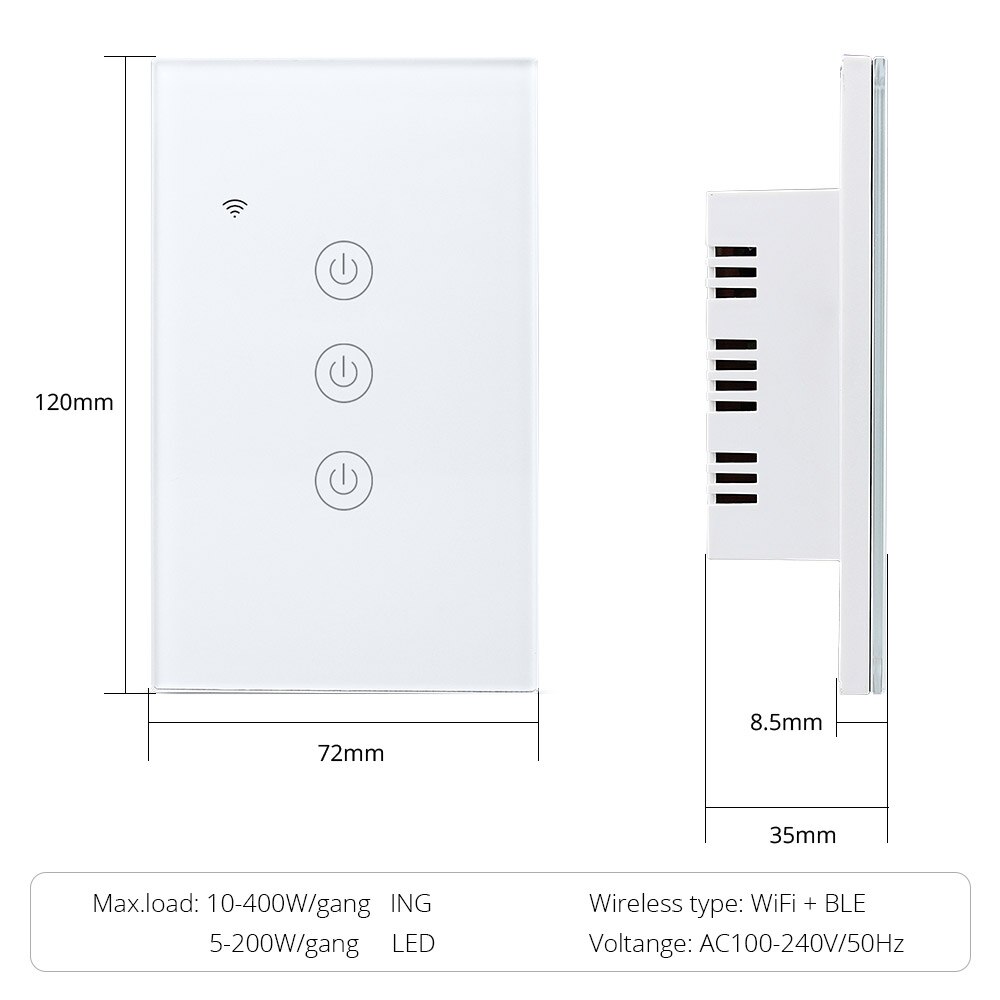 Zemismart US Tuya WiFi Light Switch Neutral Optional Wire 1 2 3 Gang Alexa Google Home Assistant Smart Life Control 100V 240V