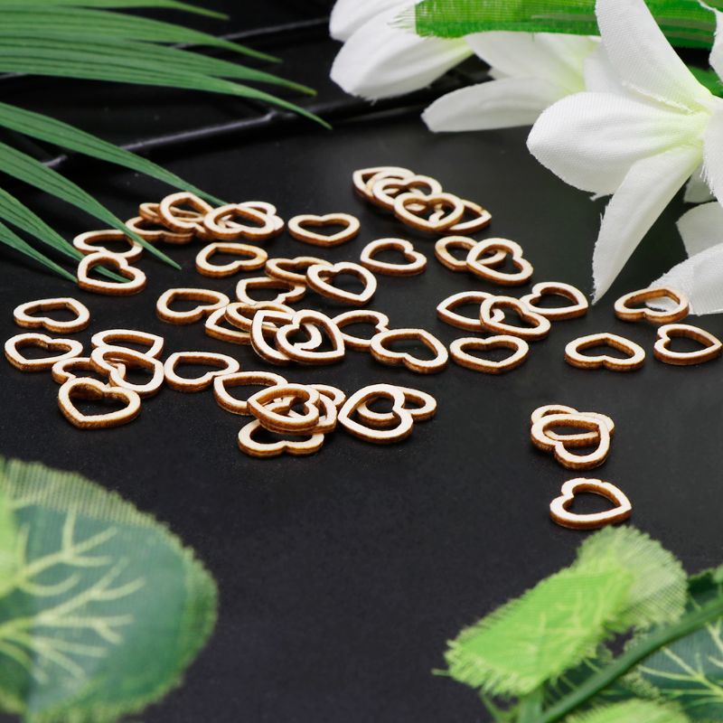 50pcs Hollow Wooden Heart Love Rustic