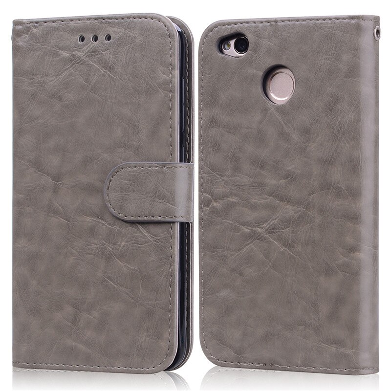 Luxe Case Voor Xiaomi Redmi 4X Lederen Portemonnee Flip Case Voor Xiaomi Redmi 4X 4 X Volledige Cover Visitekaartje slots Coque Telefoon Case: Gray