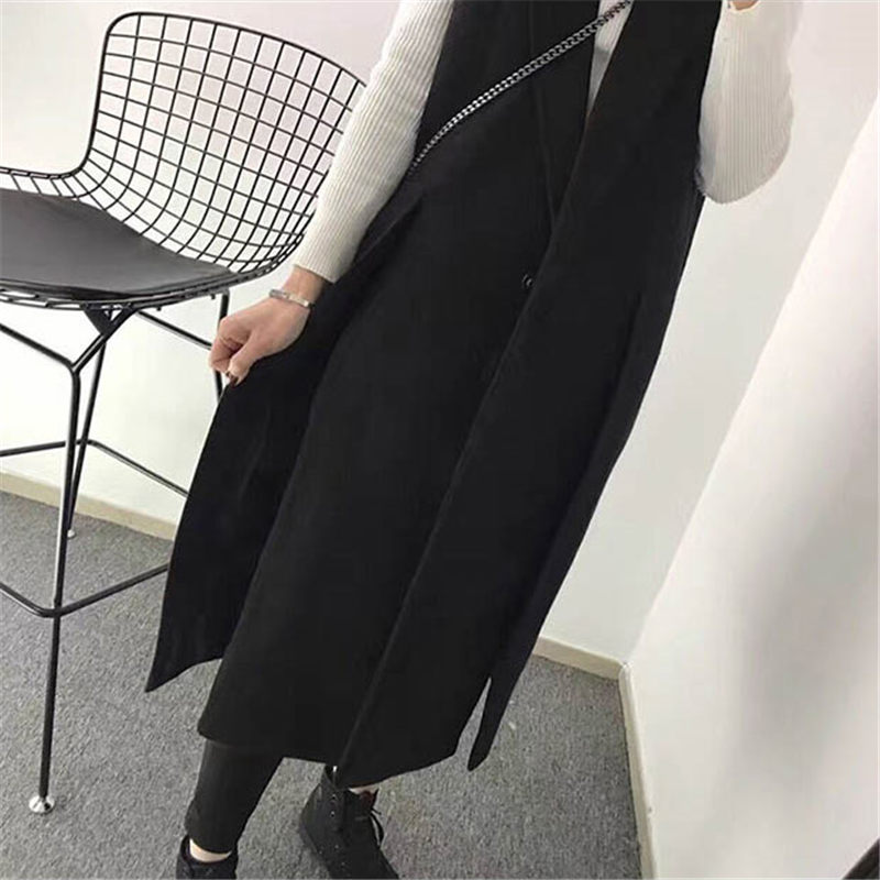 Herfst winter koreaanse wollen pak vest slank casual split lange mouwloze jas gilet grote maten dameskleding  f1514