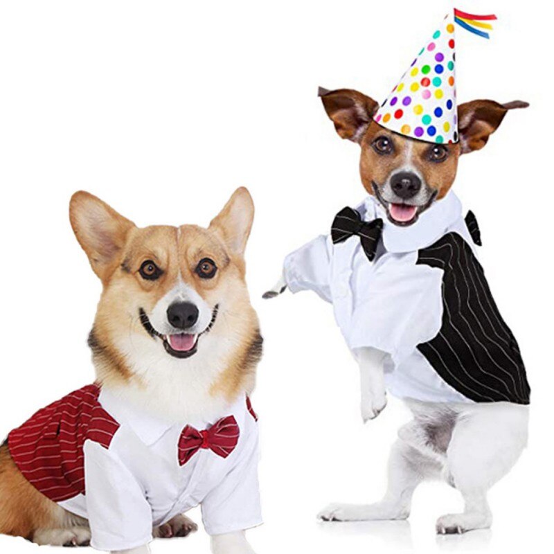 Halloween Dog Clothes Gentleman Wedding Suit Formal Shirt Bowtie Tuxedo Pet Outfit Christmas Costume For For Small Dogs Cats