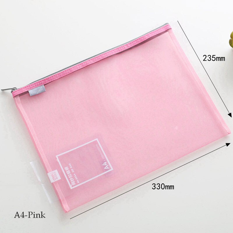 Presentation Folder Clear Grid File bag Portable Pen bags Office organizers File folder A4,A5,A6 file organizer with zipper: A4-Pink