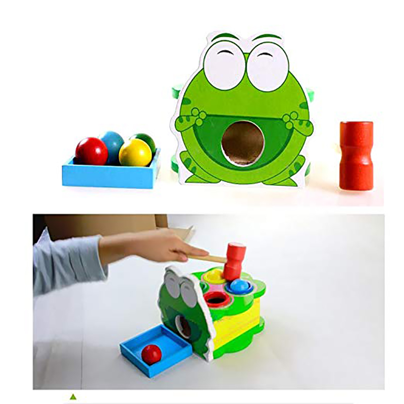 Baby wooden toy creative leon frog percussion table toy hammer beating children's toy early educational birthday new