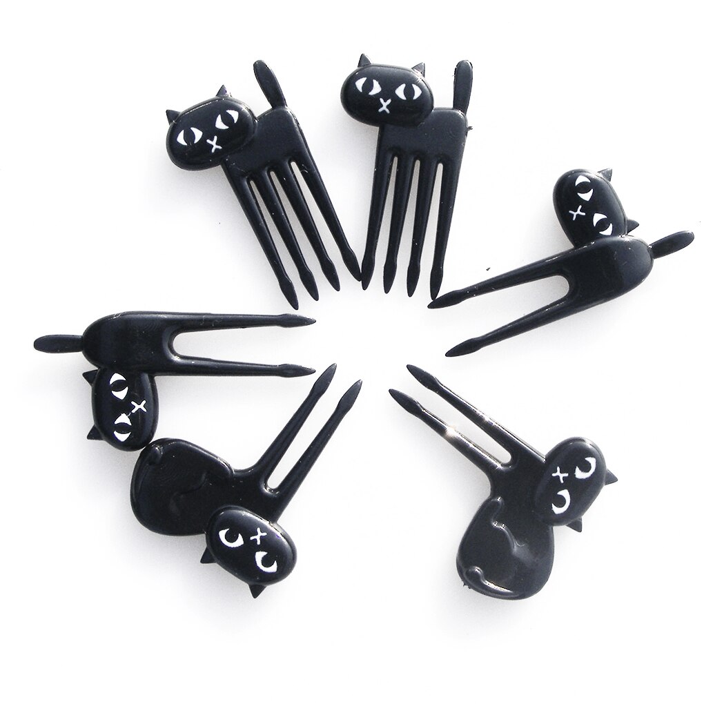 Offre spéciale 6 pièces/ensemble noir chat fruits fourchette chaton déjeuner Garfo dessin animé enfants nourriture Mini pics
