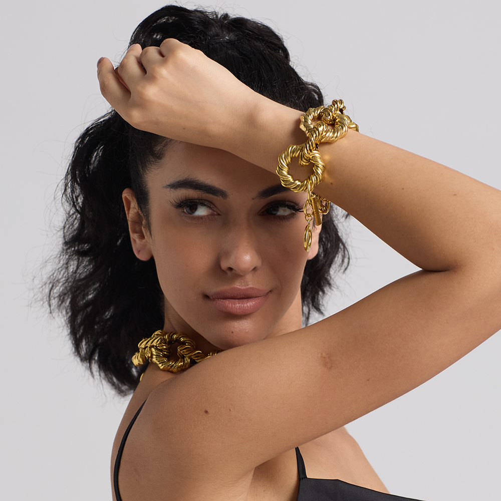 Pulsera de aros de Metal dorado para mujer, brazalete delicado de , accesorios de joyería, ,