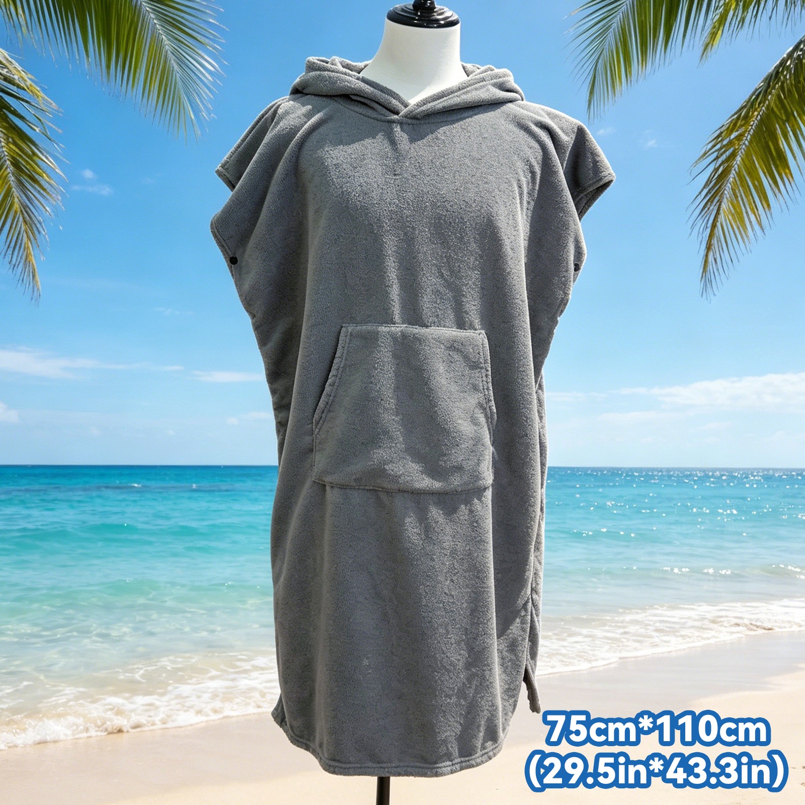 Volwassenen snel drogende surf poncho hoodie microvezel strandjas zwemhanddoek voor wisselen en strandgebruik: Lichtgrijs