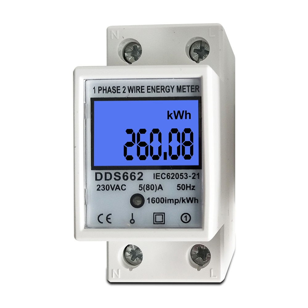 80A Din rail Single Phase Two Wire LCD Digital Display Power Consumption Energy Electric Meter kWh AC 220V 230V 50Hz/60Hz