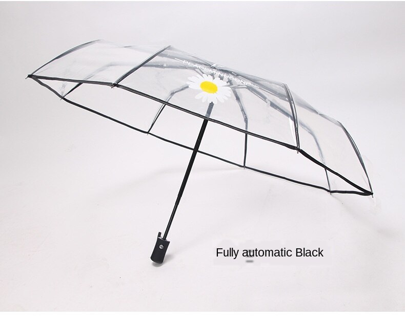 Koreansk lille daisy fuldautomatisk gennemsigtig kvinder regnparaply tre-foldet simpel trend vindtæt stærk paraply: 03