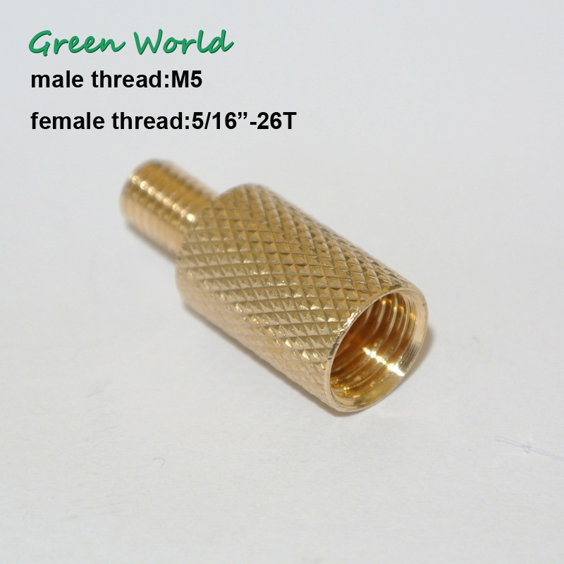 Green World 1pc/lot Solid Brass Adaptor,Male Thread M5,Female Thread 5/16"-26T