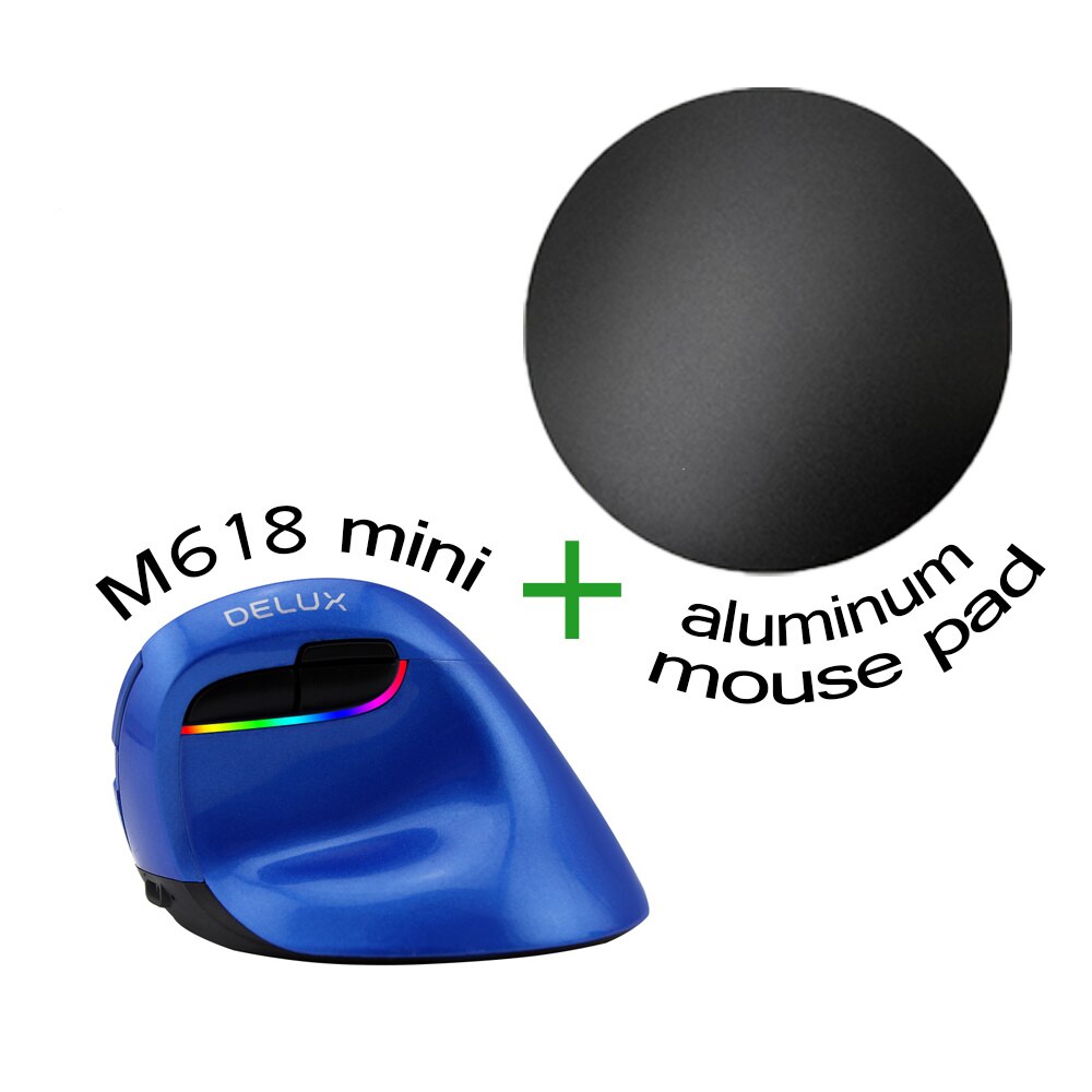 Deluxe  m618 mini dual-mode vertikalmaus , 6d x 2400 dpi, wiederaufladbare maus , 2.4g+ bluetooth-fähige 4.0 kabellose mäuse für laptop, pc und büro: Tiefblau mit pad