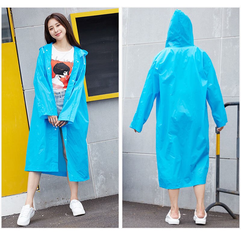 EVA Transparent Raincoat Women Clear Waterproof Rain Coat Women for Rain Cloak Jacket Female Poncho Raincoats Yellow Rainwear: Blue