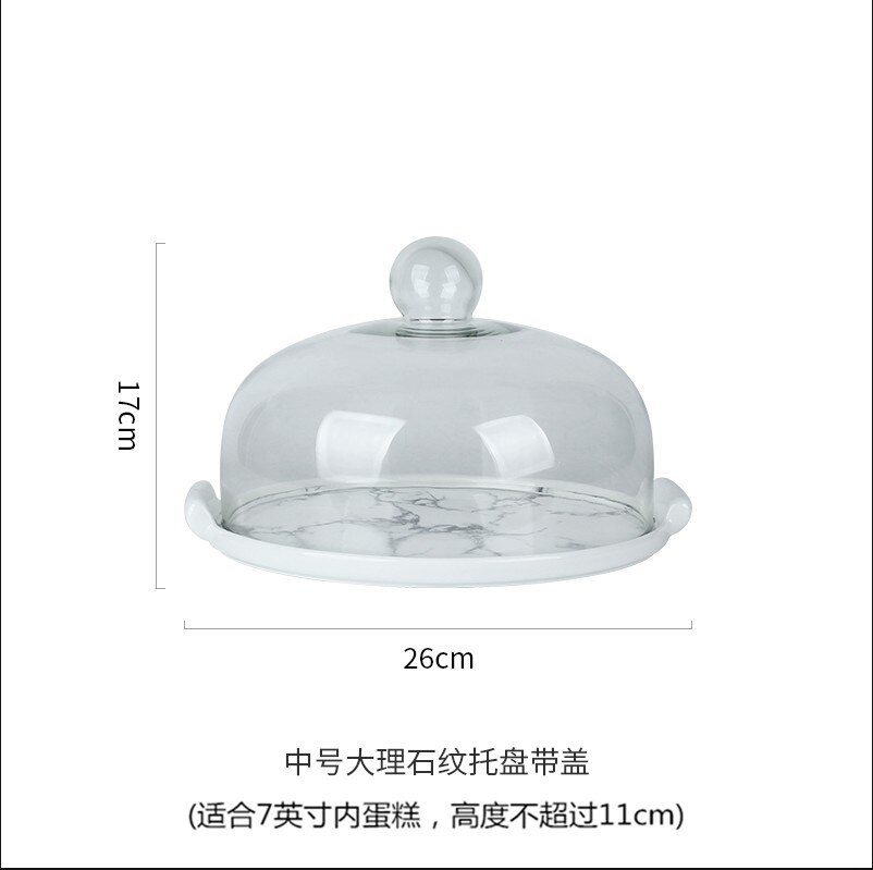 Style européen gâteau plat verre céramique exposition plateau cache-poussière essai plaque décoration créative Dessert Table décoration:  Medium  Stone Pattern Dual Handle Ceramic Dish   Glass Cover