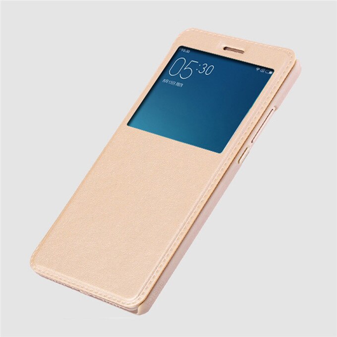 HOTSWEI Case for Xiaomi Redmi 4A Global Version 32GB 16GB Case Window View Leather Flip Cover for Xiaomi Redmi 4A Cases: gold