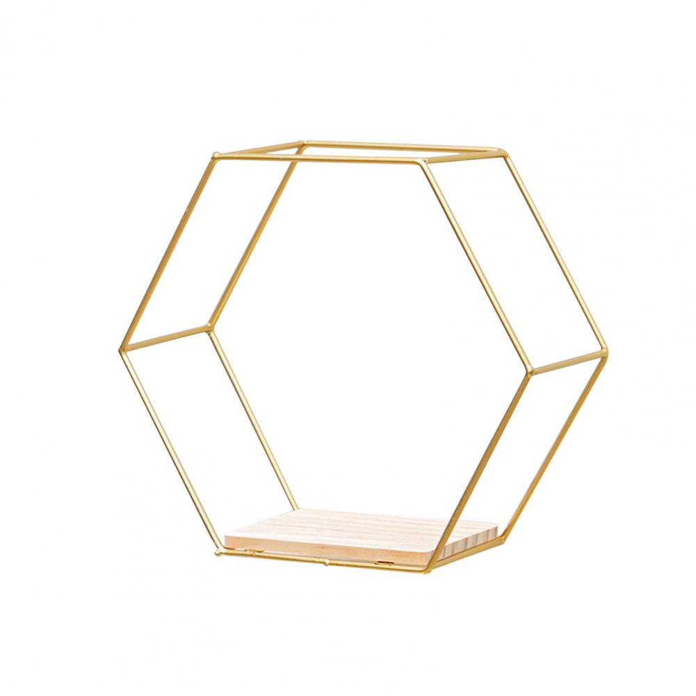 Iron Storage Holder Wall-mounted Multifunctional Nordic Style Geometric Firm Hexagonal Shelf for Home