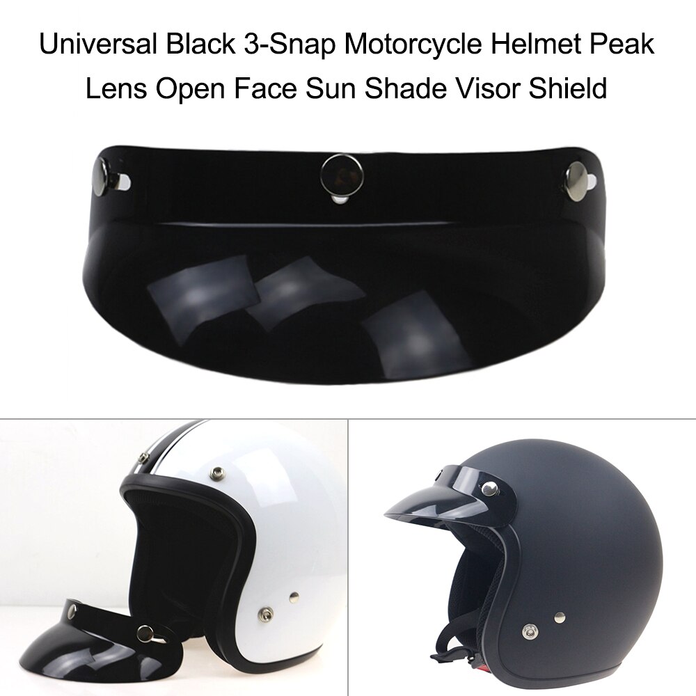 Universal Black 3-Snap Motorhelm Piek Lens Open Gezicht Zonnescherm Visor Shield