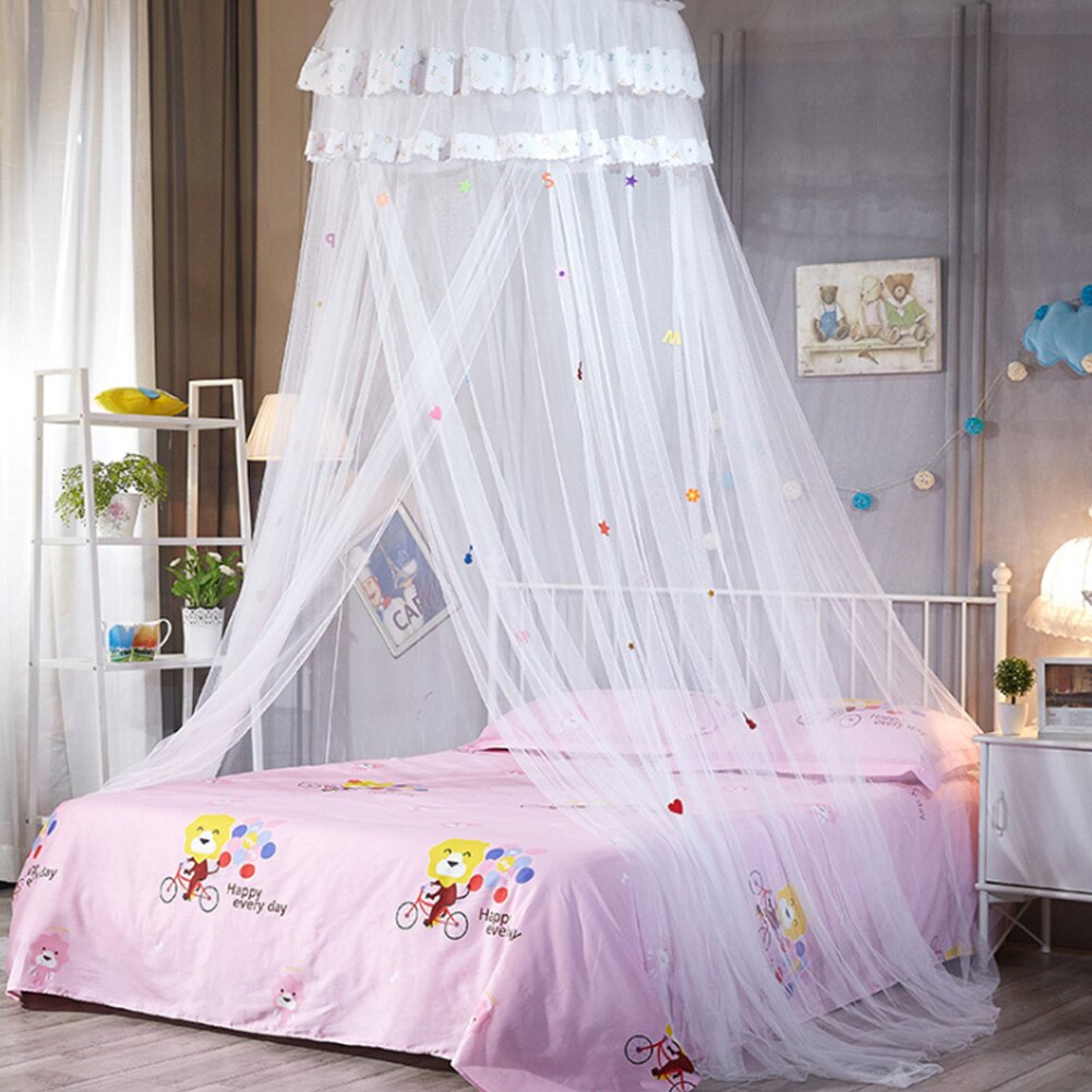 Bedroom Kids Mesh Lace Sleeping Cartoon Round Dome Hanging Heightened Bedding Anti-mosquito Sweet Canopy Bed Net Summer: White