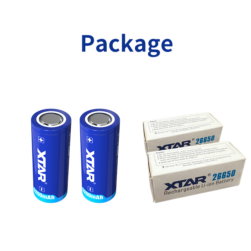2/4PCS XTAR 26650 Battery 5200mAh Rechargeable Li-ion Battery With Protected Button Top 3.6V Batteries For Flashlights: GRAY