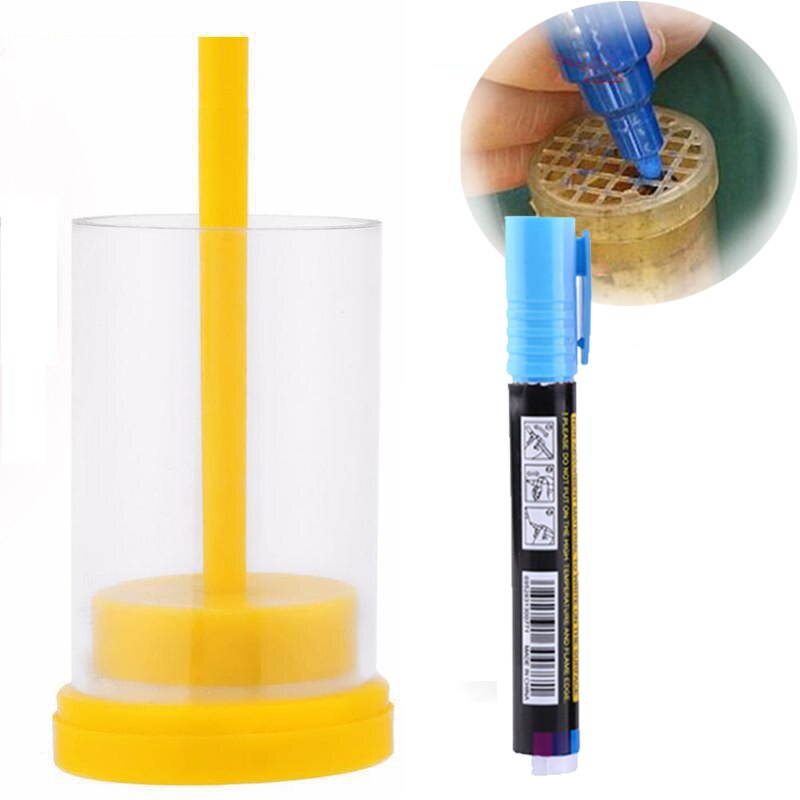 1 set Plastic Queen Bee Marking Cage and Bee Marker Pen Marker Bottle with Plunger Capture Queen Beekeeping Equipment