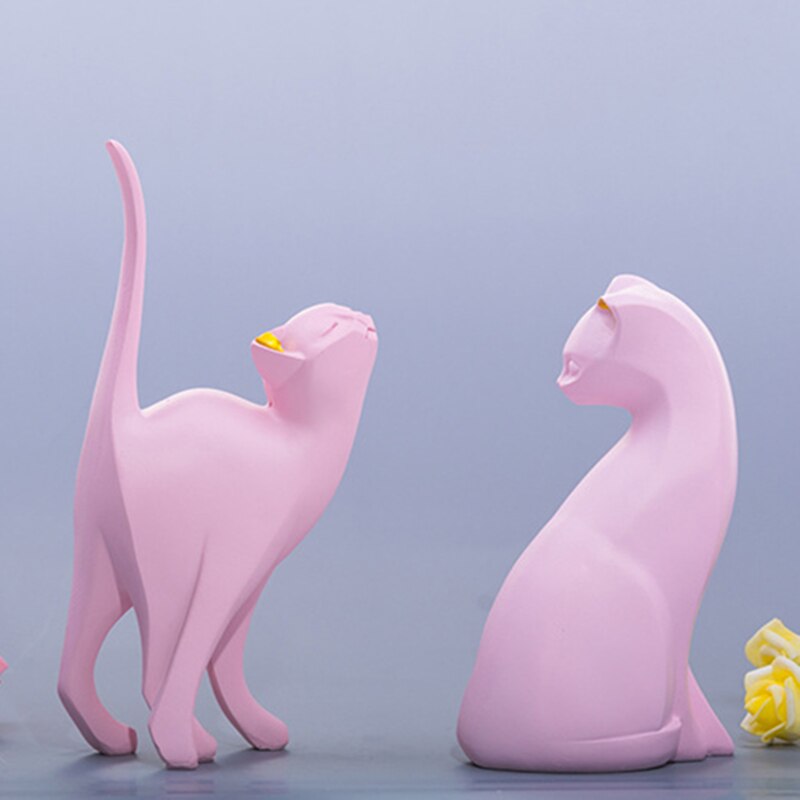 Statue de chat en résine rose de , décoration de café, de bureau, de maison, sculpture de simplicité, tenue douce, 1 pièce