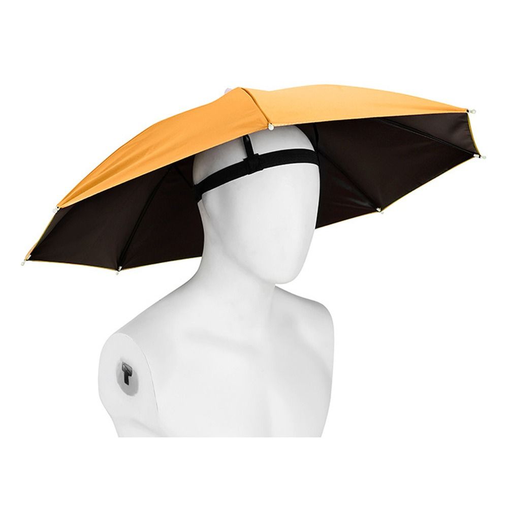 Foldable Head Umbrella Hat Windproof Fishing Head Wearing Sunshade Rain Gear Outdoor Portable Umbrella Camping Beach Head Hats: Orange