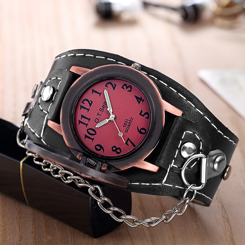 Sales O.T.SEA Brand Cool Motorcycle Skull Leather Watch Men Sports Quartz Wrist Watch Relogio Masculino 1831-4
