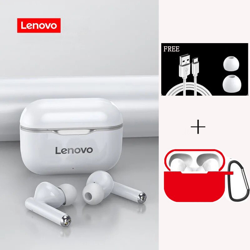 Newest in Original Lenovo LP1 Wireless Bluetooth Headset V5.0 Touch Earphone Stereo 300mAh Durable Battery IPX4 Waterproof: G Add red case8