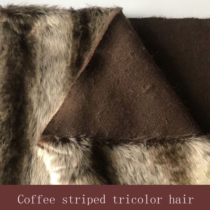 Høst og vinter kunstig pels, kaffestripe trefarget ull, klær og sko, plysjstoff