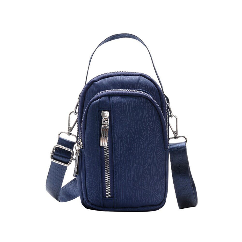 Dames kleine schoudertassen nylon effen kleur rits dames schoudertas crossbody messenger handtas: Blauw