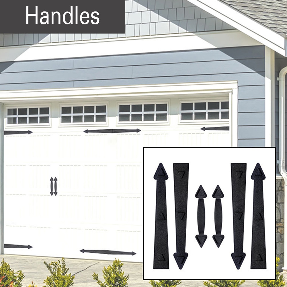 6pcs Carriage House Garage Door Hardware Kit Magnetic Decorative Tools Accents Household Hinges Handles ABS Easy Install Black