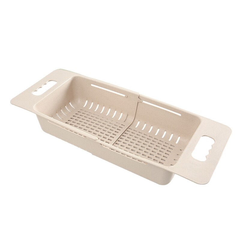 Household kitchen retractable adjustable sink retractable vegetable washing basket drain basket washing basket 1Pcs: Beige