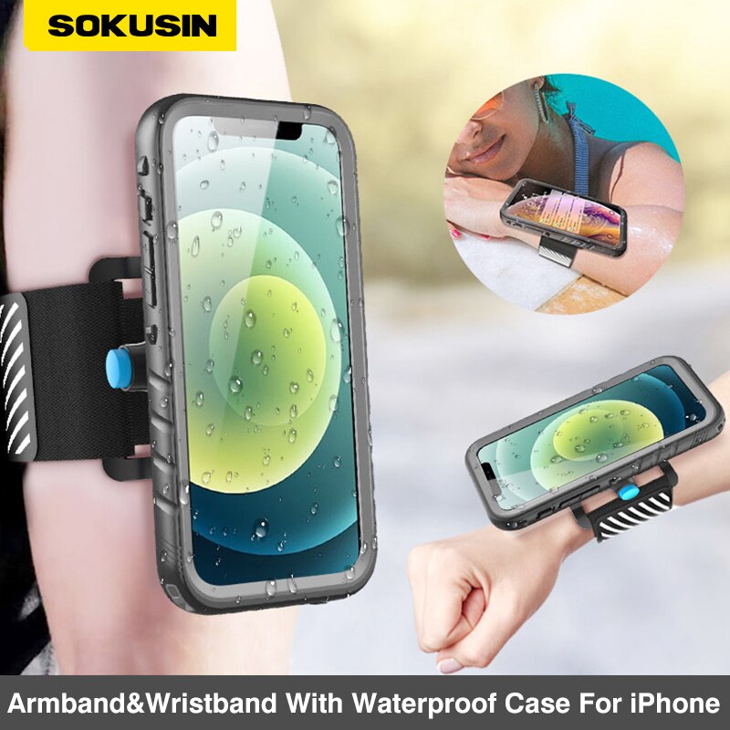 SOKUSIN Sport opaska na rękę opaska na telefon z wodoodporną obudową na telefon iPhone 11 12 Pro Max SE2020 X XS