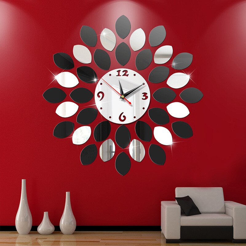 Horloge murale à cadre citron, miroir, autocollants muraux, chambre d'enfant, 3d décorations murales à faire soi-même, art détachable