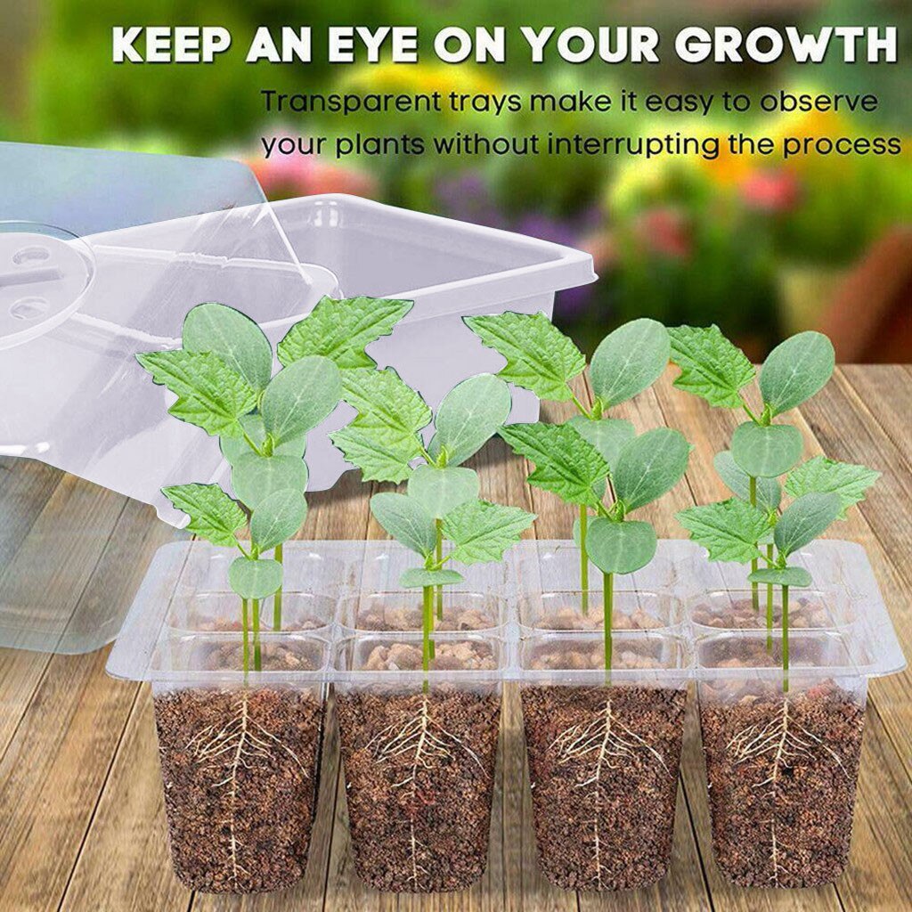 12 Hole Plastic Nursery Pots Planting Seed Tray Kit Plant Germination Box With Dome And Base Garden Grow Box Gardening Supplies