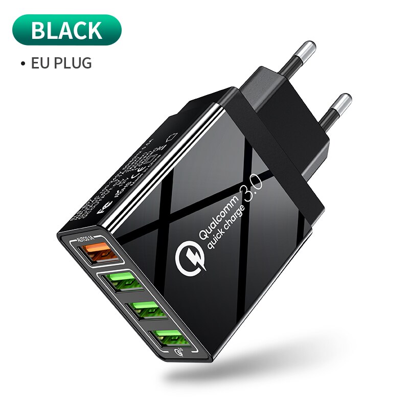 Elough 35W Quick Charge 3.0 4 Usb Charger Voor Iphone 11 7 Samsung S9 Huawei Xiaomi QC3.0 Eu Ons uk Snelle Muur Mobiele Telefoon Oplader: EU Black