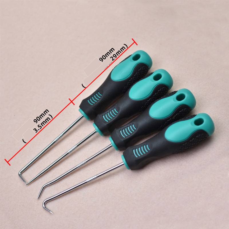 4 unids/set de herramientas de reparación de juntas de gancho y selección larga para coche, herramientas de extracción de sello de aceite de coche, junta tórica, accesorios de desmontaje automático: orange