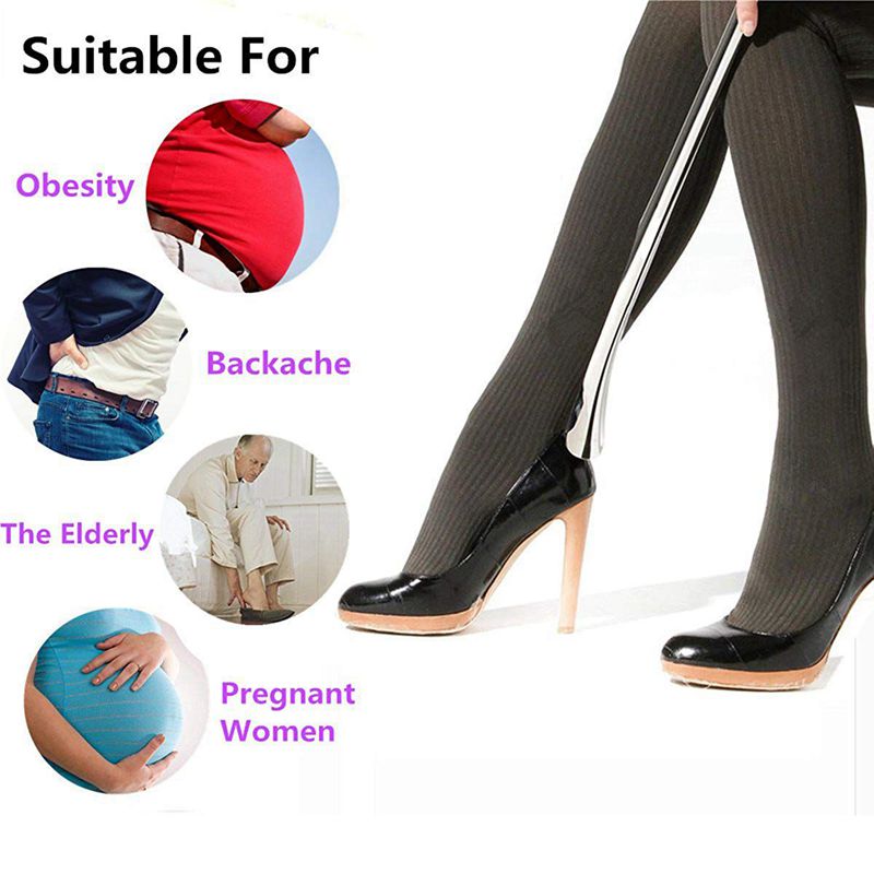 Extra Long Metal Shoe Horn Solid for All Size Shoes Boots with Loop Handle