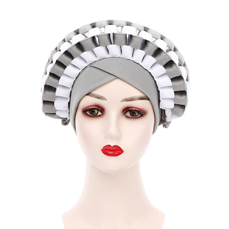 Casquette de gel africain à la , couvre-chef déjà fait, couvre-chef de mariage nigérian, Auto Gele afrique prêt à porter, turban couvre-chef: Gray