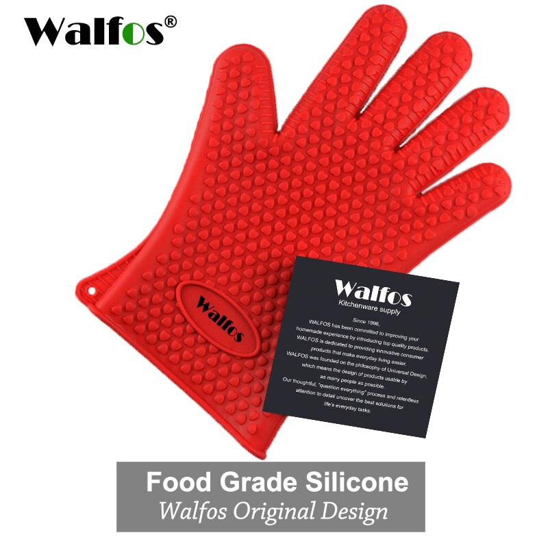 Walfos silikone ovn køkkenhandske varmebestandig tyk madlavning bbq grill handske ovn luffer køkken gadgets køkken tilbehør: Rød