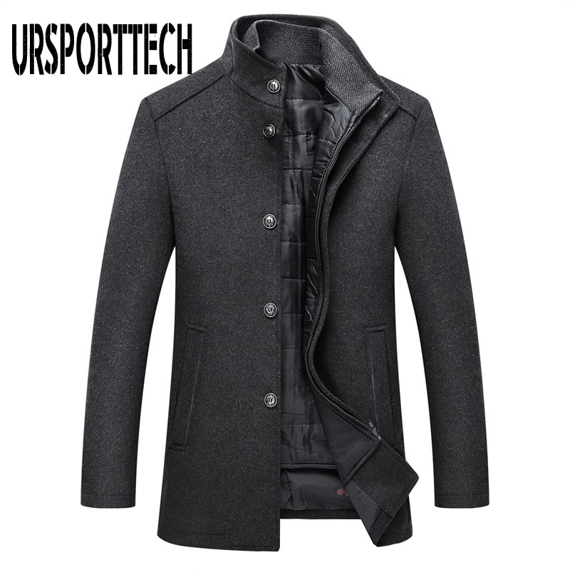 Vinter varm uldblanding frakke herre tyk overfrakke topcoat herre enkeltradede jakker og frakker med justerbar vest herrefrakke
