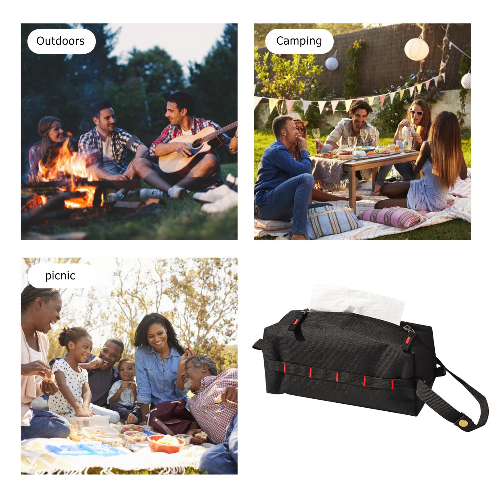 Caja de pañuelos de tela Oxford impermeable, dispensador de pañuelos faciales, bolsa de almacenamiento para acampar al aire libre y senderismo