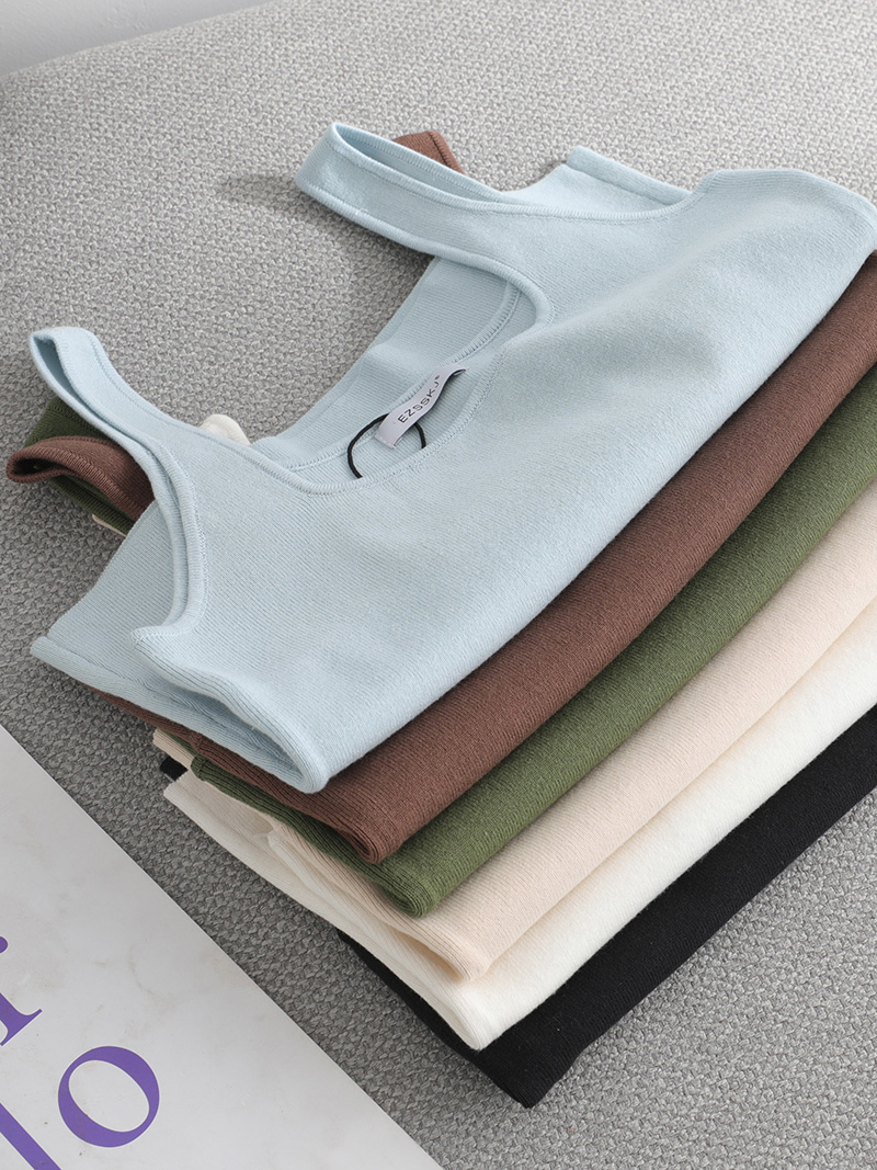 Hochwertiges, schickes Basic-T-Shirt mit U-Ausschnitt für Höhle Sommer, weiß gestricktes Damen-Tanktop, sexy ärmelloses T-Shirt, Jahrgang-oben, lässiges Ernte-oben-T-Shirt