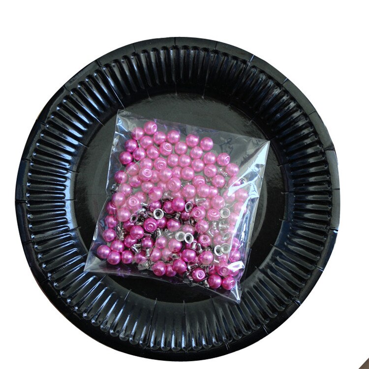Rivets Imitation perles de couleur 8MM, 100 pièces, accessoires de vêtement à faire soi-même, pointes de perles pour tissus, décoration de chapeau de mariage, ensemble de perles: Rose red Pearl rivet