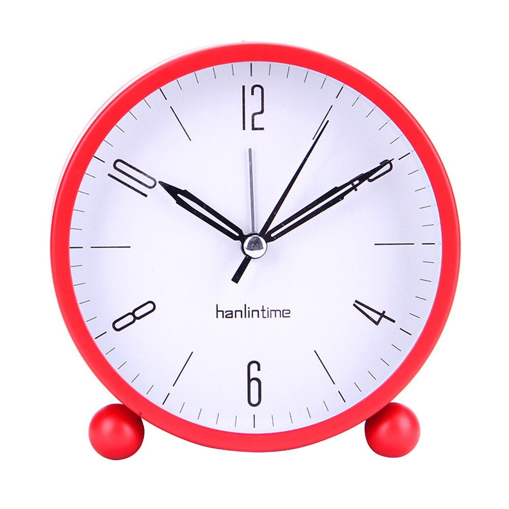4inch Metal Round Alarm Clock Quiet Desktop Bedroom Battery Operated Timepiece Round Silent Simple Timepiece Alarm Clock: Red
