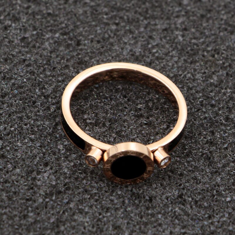 de amour noir rond chiffres romains bague en cristal Rose or couleur acier inoxydable femmes de mariage