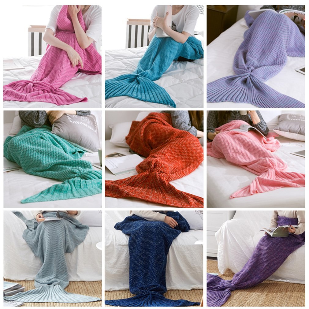 5 Colors Mermaid Tail Blanket Lady Soft Handmade Sleeping Bag Fashionable Knitted Blanket Fishtail Sleeping Bedspreads