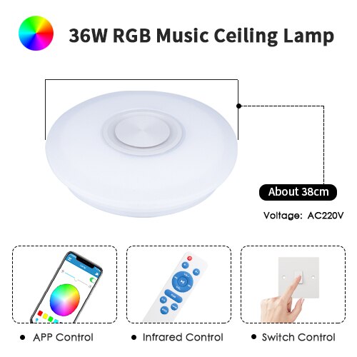 LED Ceiling Light Bluetooth RGB Smart Music Dimmable Lamp AC 220V 240V Living Room Home Decor Party 36W 40W APP Remote Control: RGB-RT-BT-APP 38cm